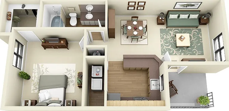 Plantation Colony - A2 - 1 Beds - 1 Baths - 879 Sq. ft.