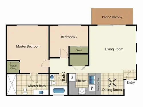 Floor plan 2 Bedrooms 2 Baths - 22A