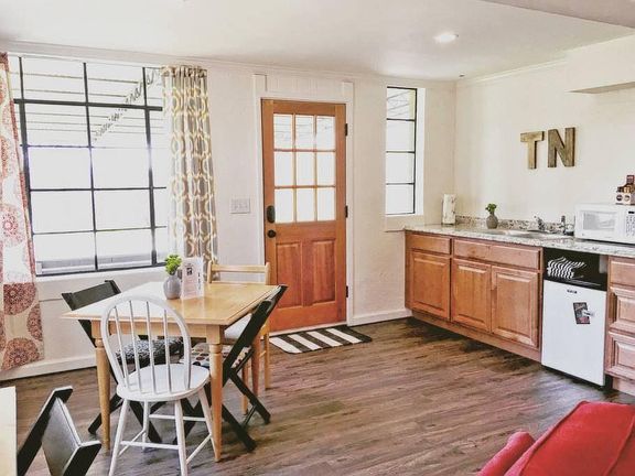 Kitchenette with mini-fridge, portable electric stove top, c