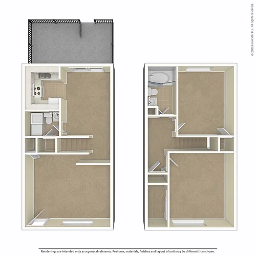Floor plan 2 bed, 1.5 bath Upgraded