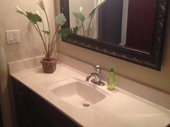 Hall bath vanity.
