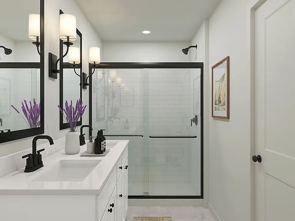 Primary bath with glass shower enclosure - Artist Rendering