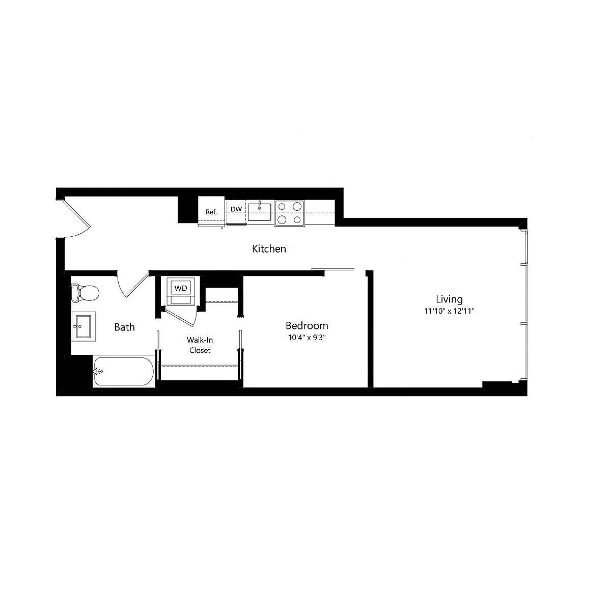Floor plan 1 Bedroom - 1 Bath | Aj7c