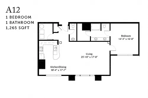 Floor plan A12r Renovated One Bedroom