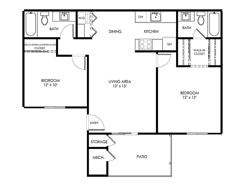 Floor plan 2 Beds and 2 Baths B2