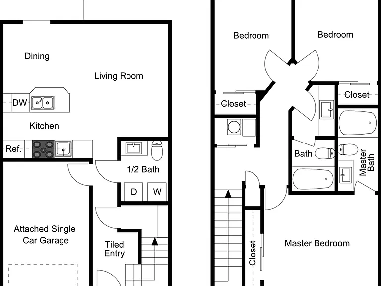 3 Bed, 2.5 Bath Townhome Floorplan