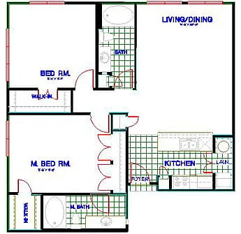 Floor plan Traditional 2x2 1125-1288 SF