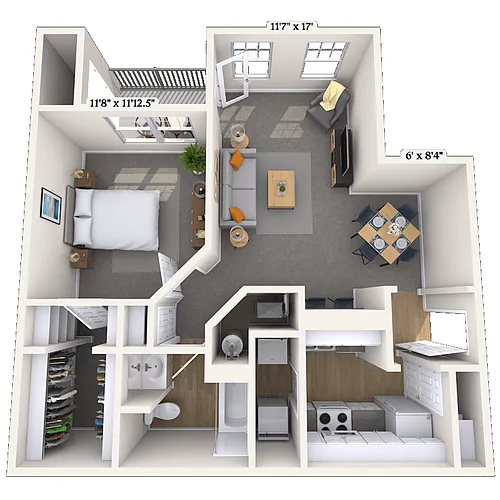 Floor plan Traditional 1x1 755 SF