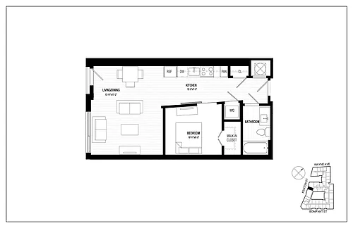 Floor plan 1 Bed 1 Bath A01