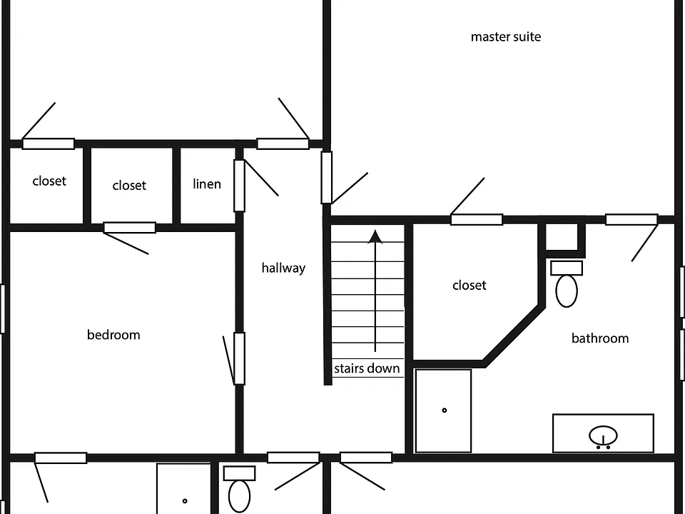 Upstairs
4 bedrooms and 3 bathrooms

Master - King bed with attached bathroom
2nd - King bedroom with shared hall bathroom.
3rd - Queen bedroom with attached bathroom.
4th - King bedroom with shared hall bathroom.