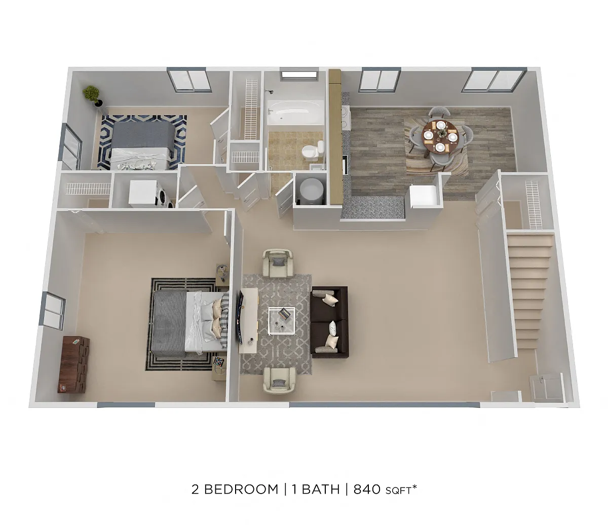 Floor plan Two Bedroom - 840 sqft