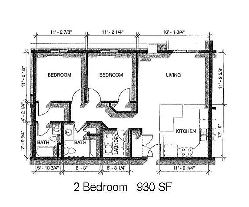 Floor plan 2 Bed 2 Bath | 930 sqft