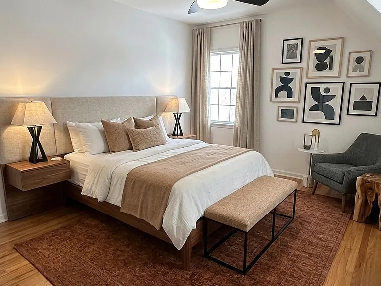 **bedroom with digitally staged furniture**