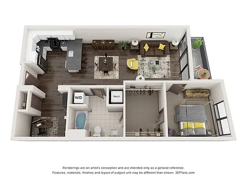 Floor plan Wicklow (1 Bedroom & 1 Bathroom w/ a Den)