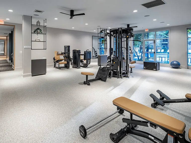 Clubhouse fitness center with strength equipment