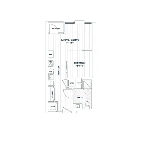 Floor plan 1 Bed - 1 Bath | AJ2