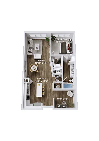 Floor plan 1 Bedroom, 1 Bath w/Den