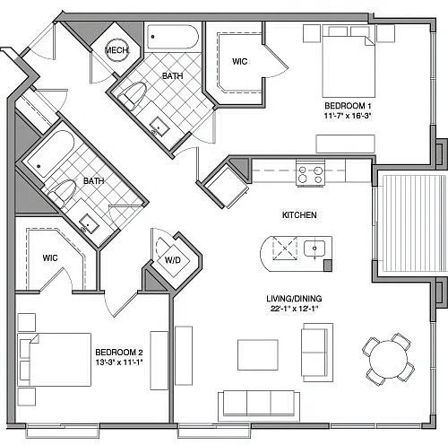 Floor plan 2 Bdrm I