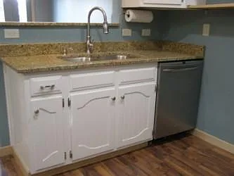Kitchen sink, granite counter, paper towel holder, super quiet super high end dishwasher.