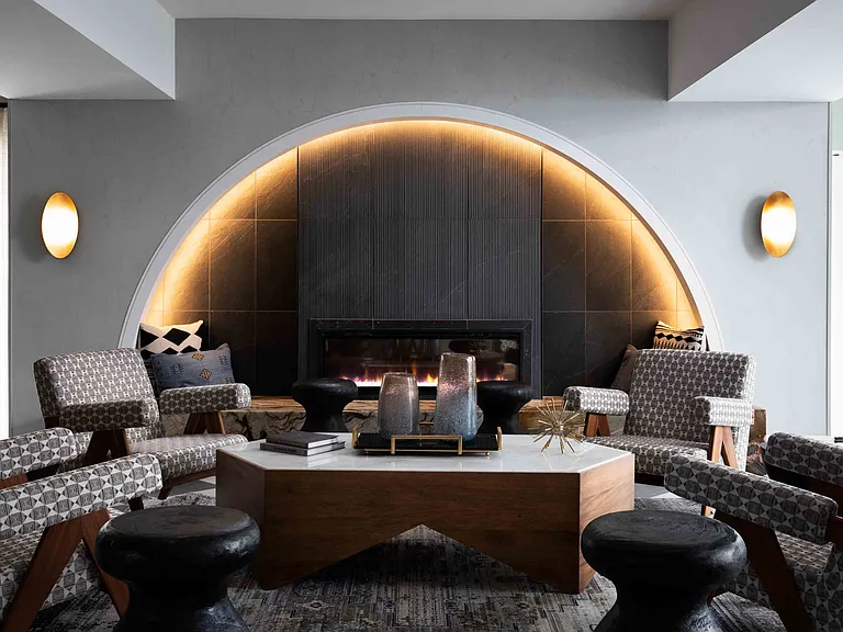 Resident lounge with fireplace