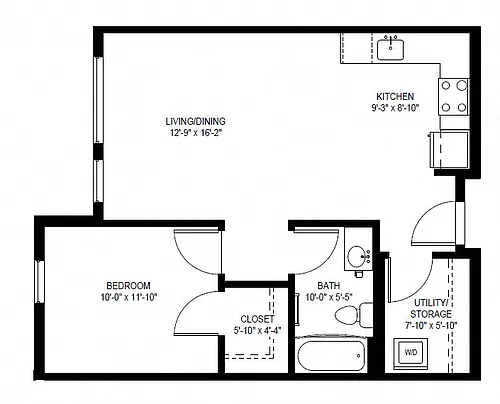 Floor plan 1 Bed 1 Bath Small