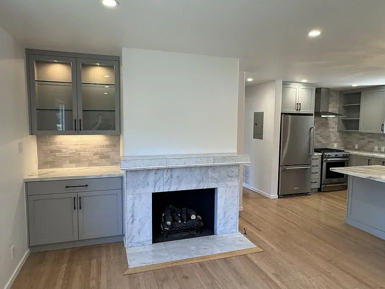 New Gas Fireplace & Dry Bar