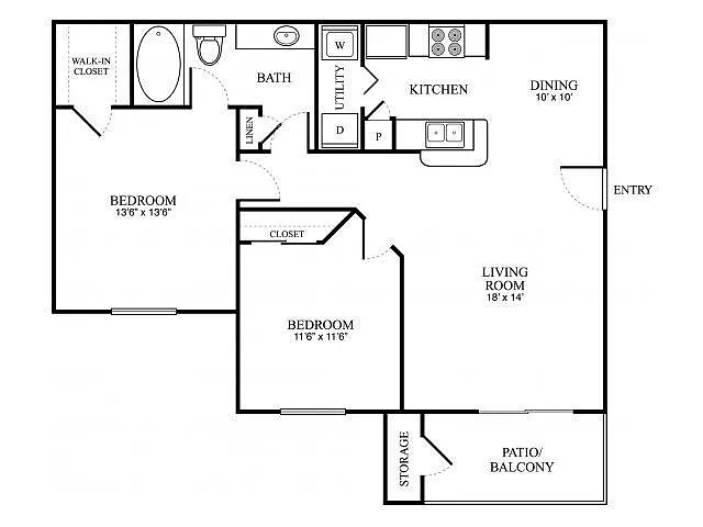 Floor plan 2 Bedroom, 1 Bathroom
