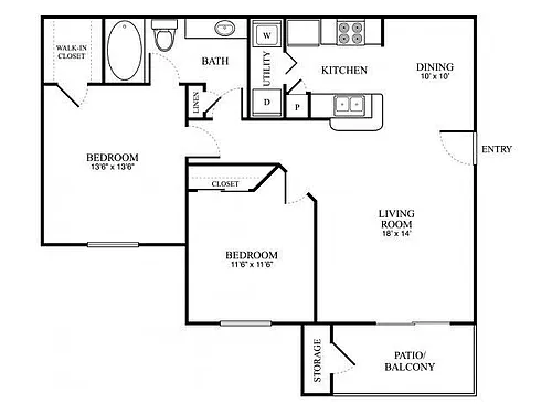 Floor plan 2 Bedroom, 1 Bathroom