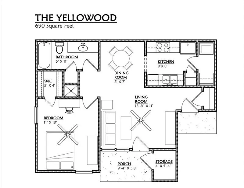 Floor plan A250 - 1 Bedroom, 1 Bathroom