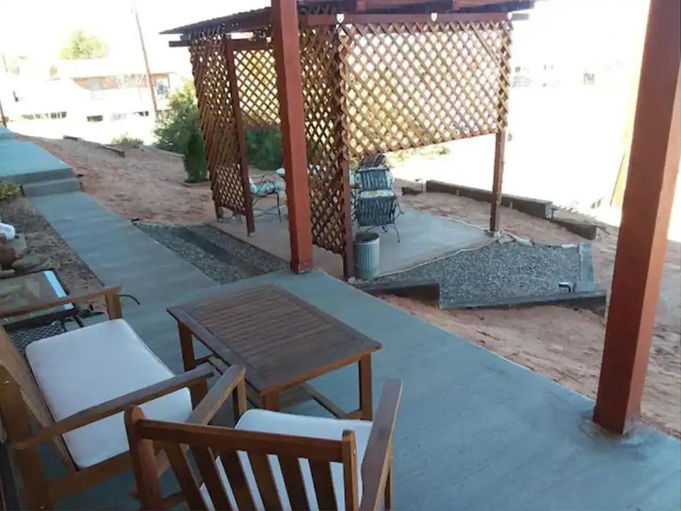Gazebo with tables and patio area.