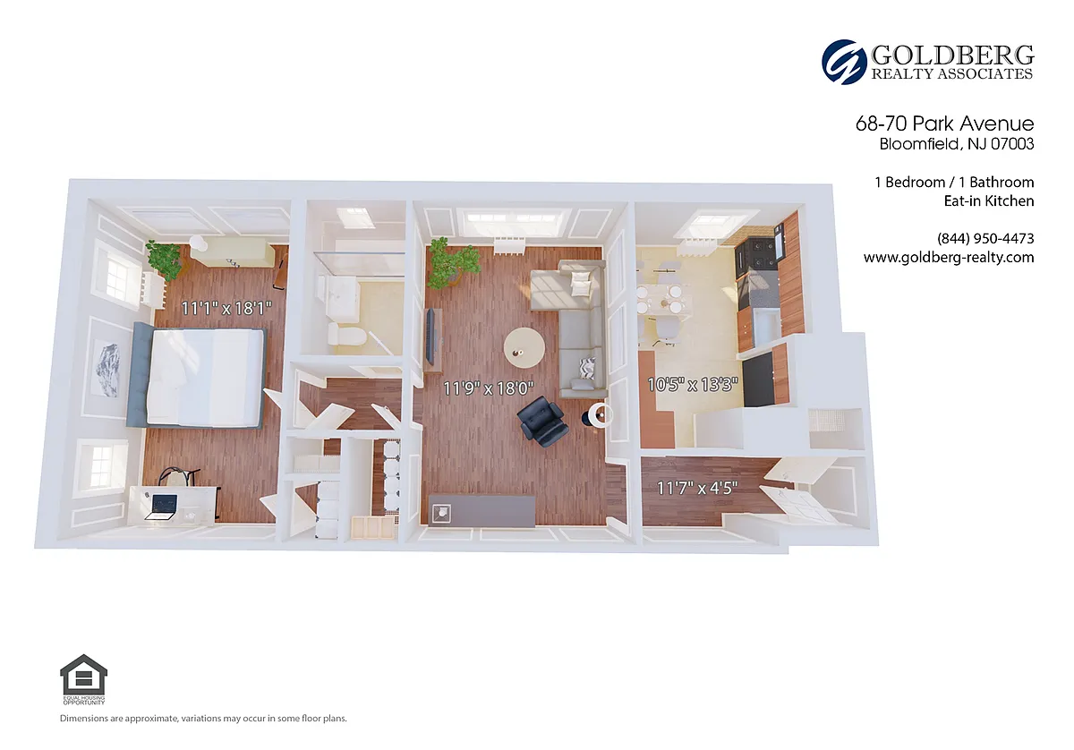 Floor plan One Bedroom with Eat in Kitchen