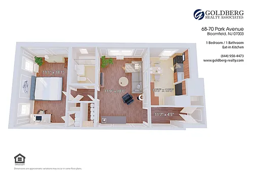 Floor plan One Bedroom with Eat in Kitchen