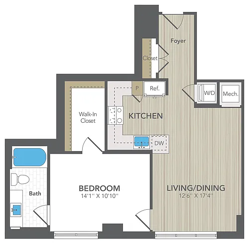 Floor plan 1 Bed 1 Bath Large