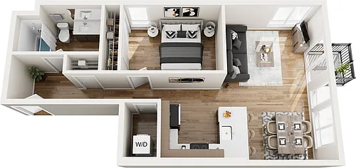 Floor plan One Bedroom + Balcony w/SE Views M3