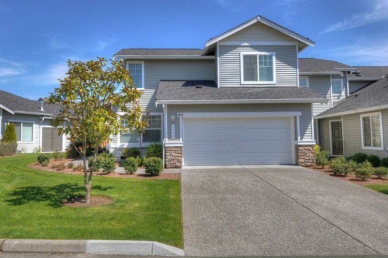 Front view showing 2 car garage