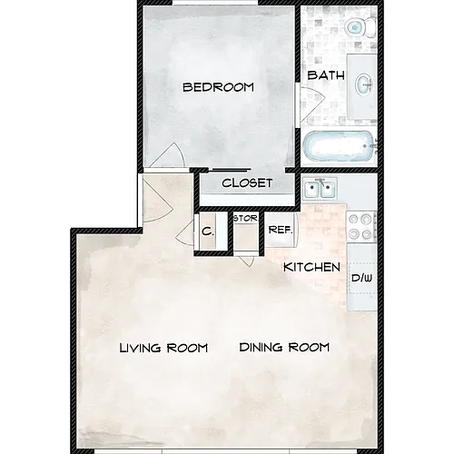 Floor plan 1 Bed 1 Bath A