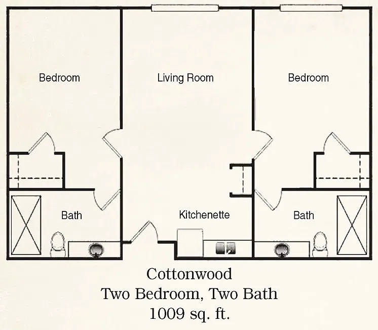 Floor plan 2 Bedroom - Cottonwood