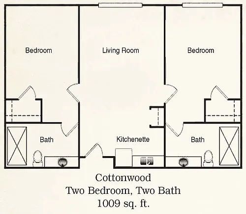 Floor plan 2 Bedroom - Cottonwood