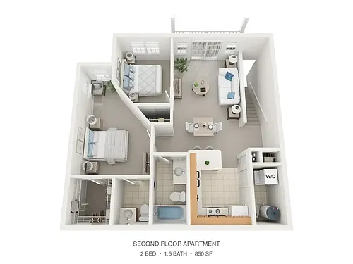 Floor plan 2 Bed 1.5 Bath Apartment