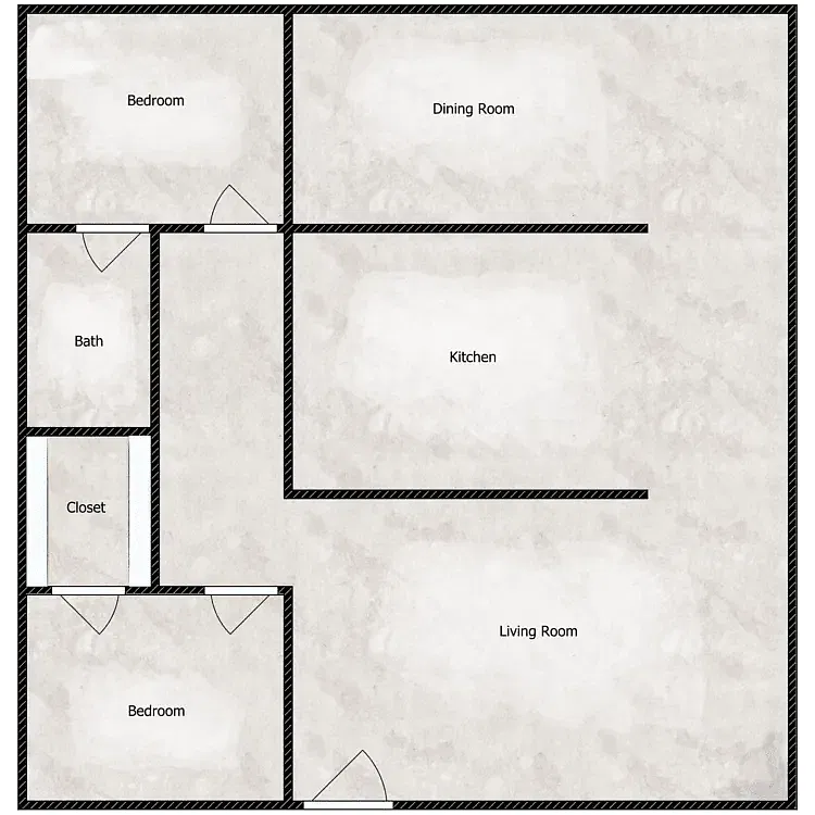 Floor plan Cloverleaf - Two Bedroom One Bath