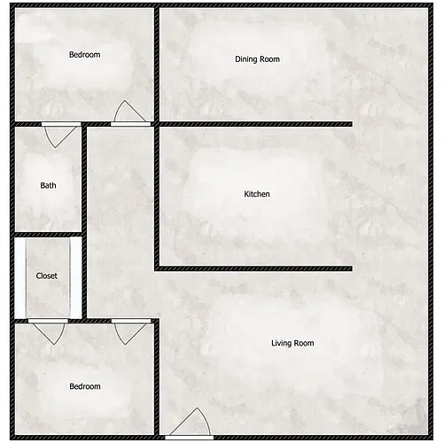 Floor plan Cloverleaf - Two Bedroom One Bath