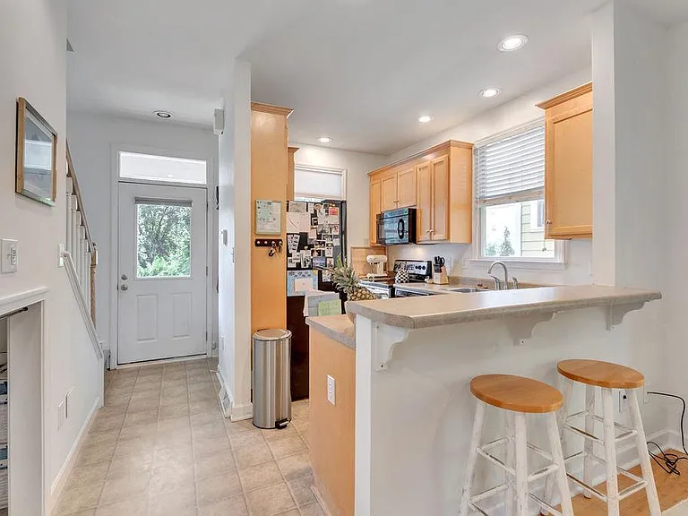 View of kitchen from dining area