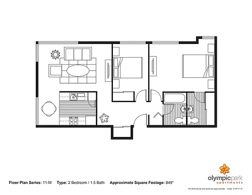Floor plan Two-Bedroom One-And-One-Half Bath
