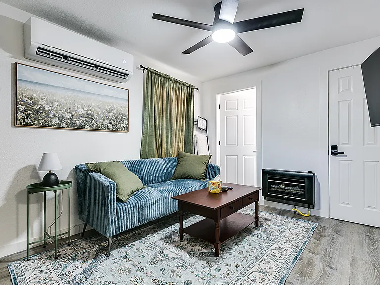 Living Room with both gas fire and electric heating options.