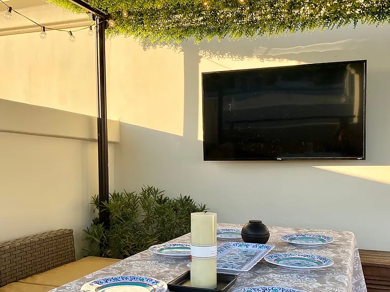 Dinner and a movie on the patio