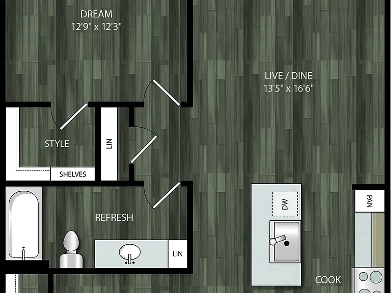 1E floor plan Encore Panther Island