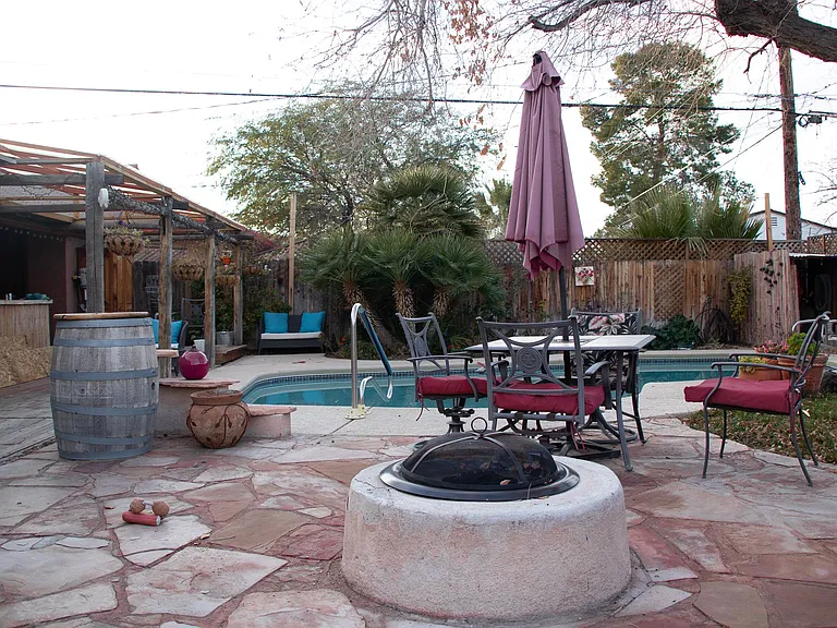 Firepit and flagstone patio.