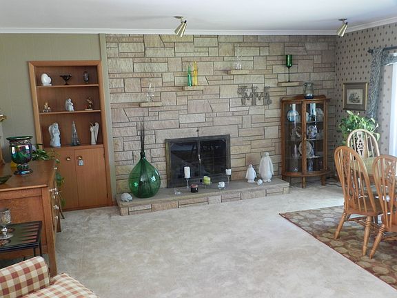 Living room stone fireplace 