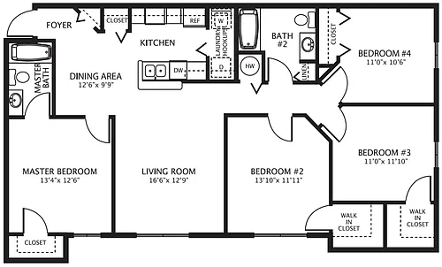 Floor plan 4 Bed 2 Bath