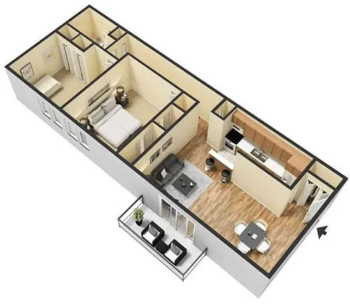 Floor plan 2 Bedroom 1 Bathroom Upgrade
